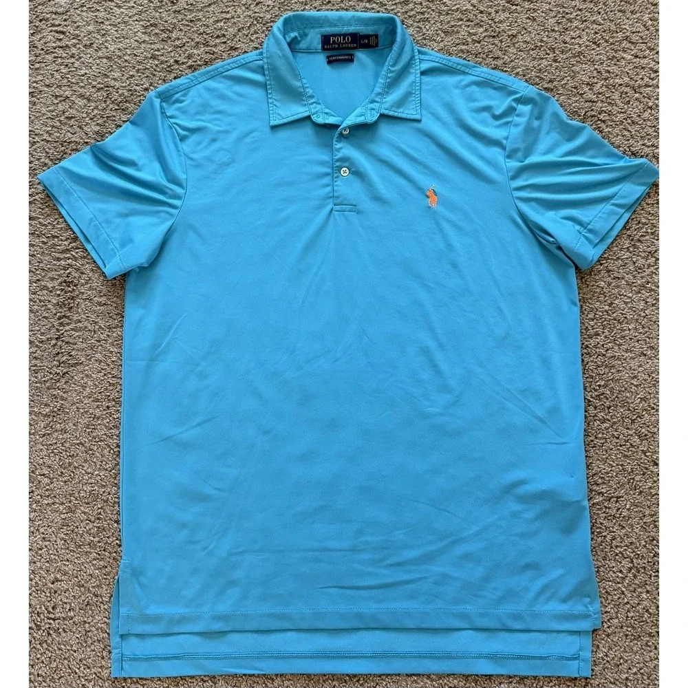 Polo Ralph Lauren Blue Te Short Sleeve Performance Polo Golf Shirt Mens Sz Large